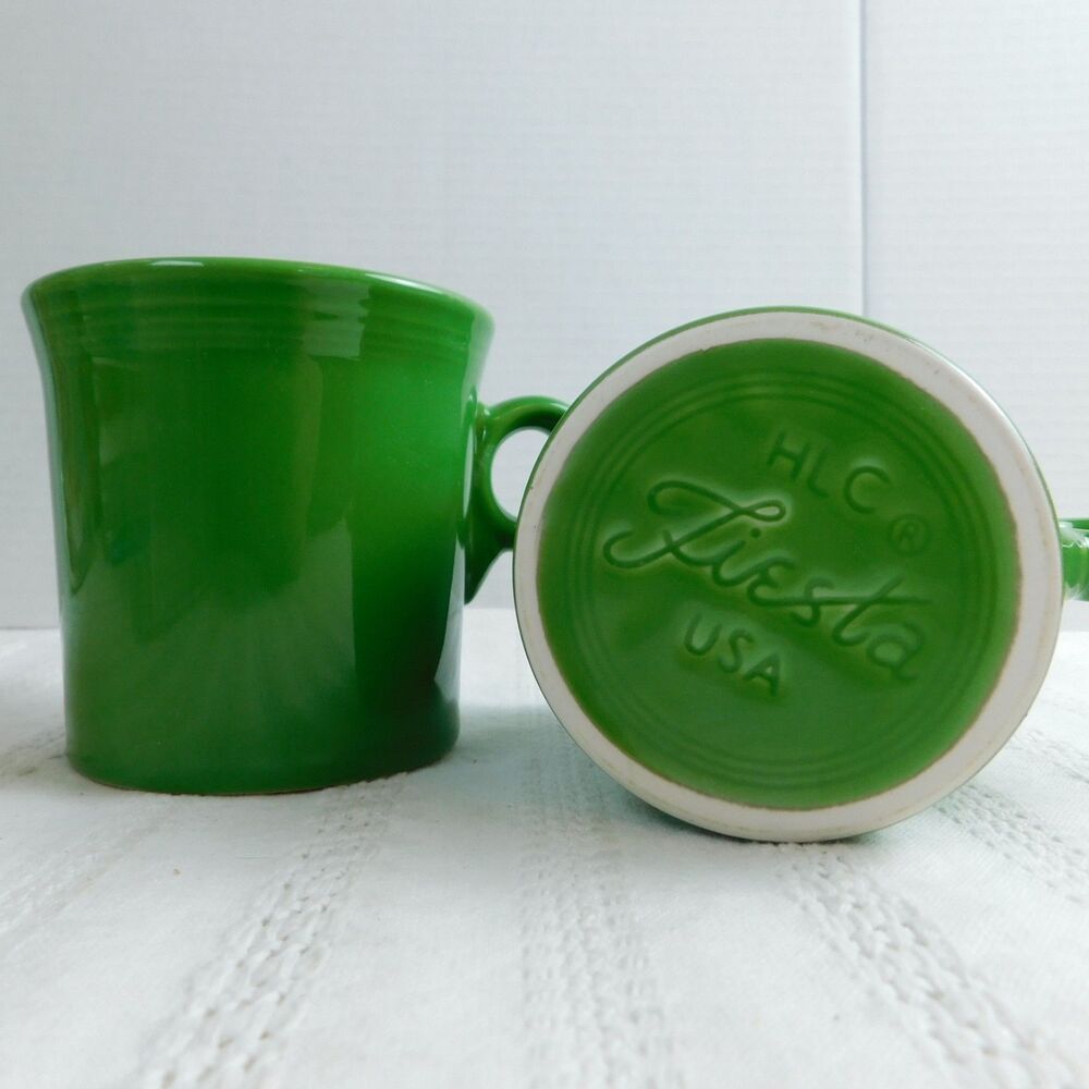 Fiestaware HLC Mug Cups Green O-Ring Handle 10oz Fiesta Set of 2 Coffee Tea EUC